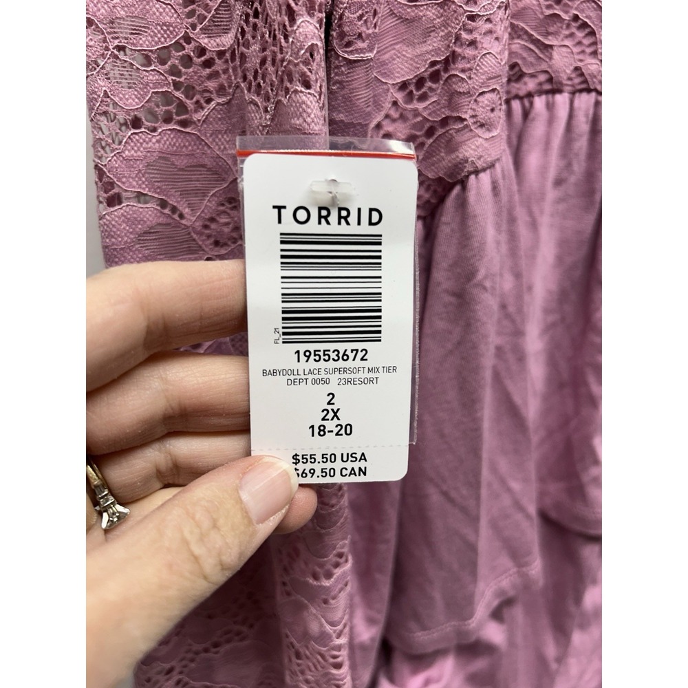 Torrid Women's 2X Pink Babydoll Lace Supersoft Mix Tier Button Up Long Sleeve(I3 - Picture 6 of 6